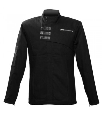 Men Black Cotton Gothic Shirt Goth Army Officer Shirt
